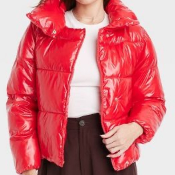 a new day Jackets & Blazers - Women's Short Relaxed Puffer Jacket - A New Day Red L NWT